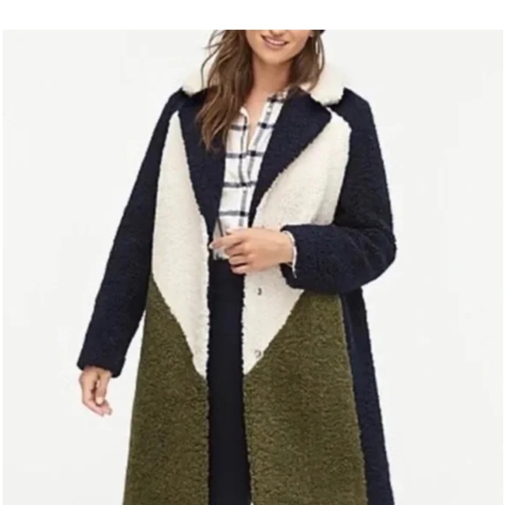 J. Crew Teddy Sherpa color block Coat shearling large winter